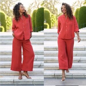 Frank & Eileen Tuscany Getaway Set Sz XS Summer Red Washed Italian Linen NEW